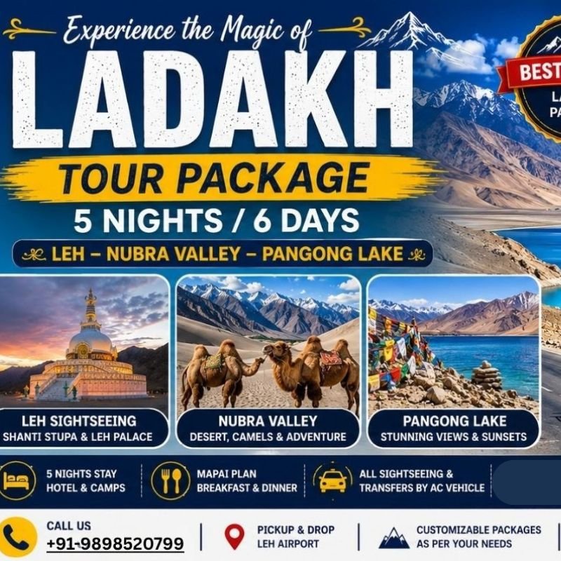 Leh Ladakh Tour Package 5 Nights 6 Days | Pangong Nubra Khardung La Trip